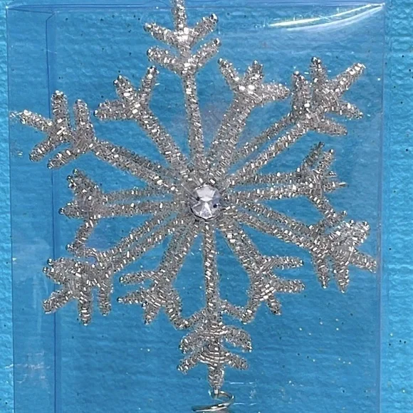 Ashland Christmas Holiday Silver Beaded Snowflake Tree Topper 10” Rhinestone New - Picture 3 of 14